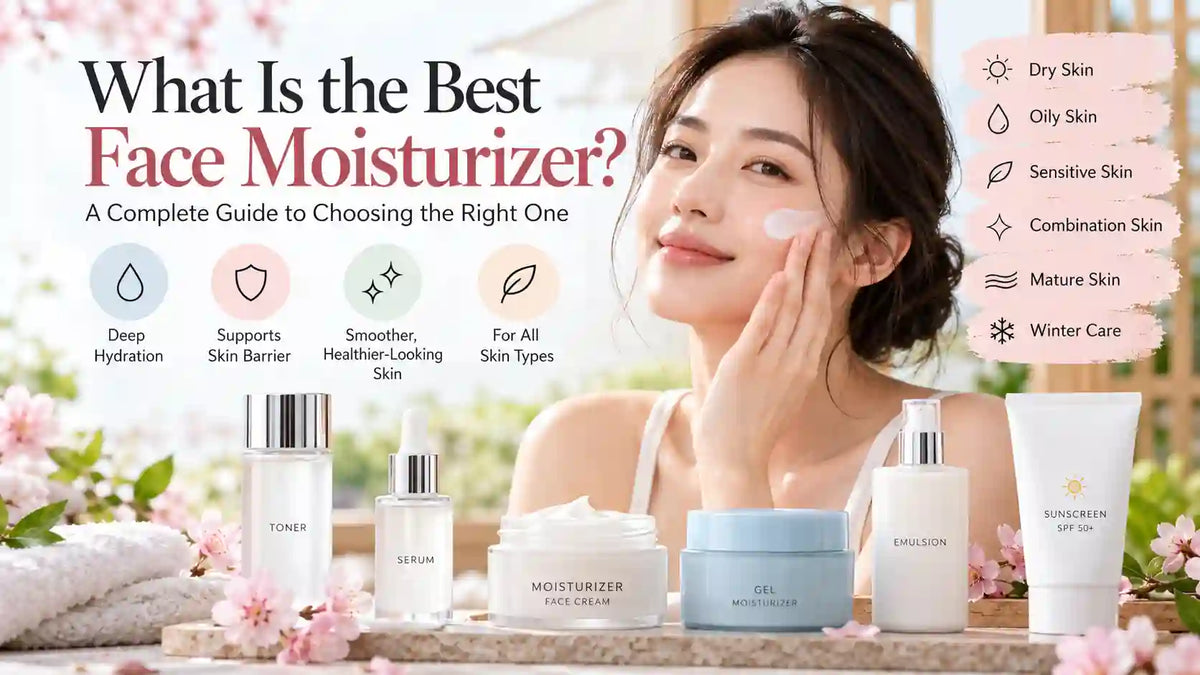 What is the best face moisturizer? A skincare guide featuring face cream, gel moisturizer, serum, toner, and skincare products for different skin types.