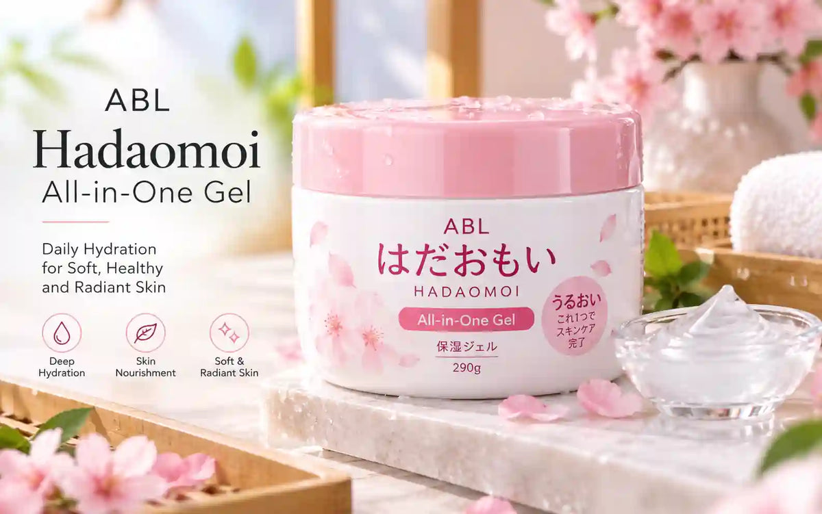 ABL Hadaomoi All-in-One Gel 290g for daily skin hydration in a pink Japanese-inspired skincare setting.            Is this conversation helpful so far?