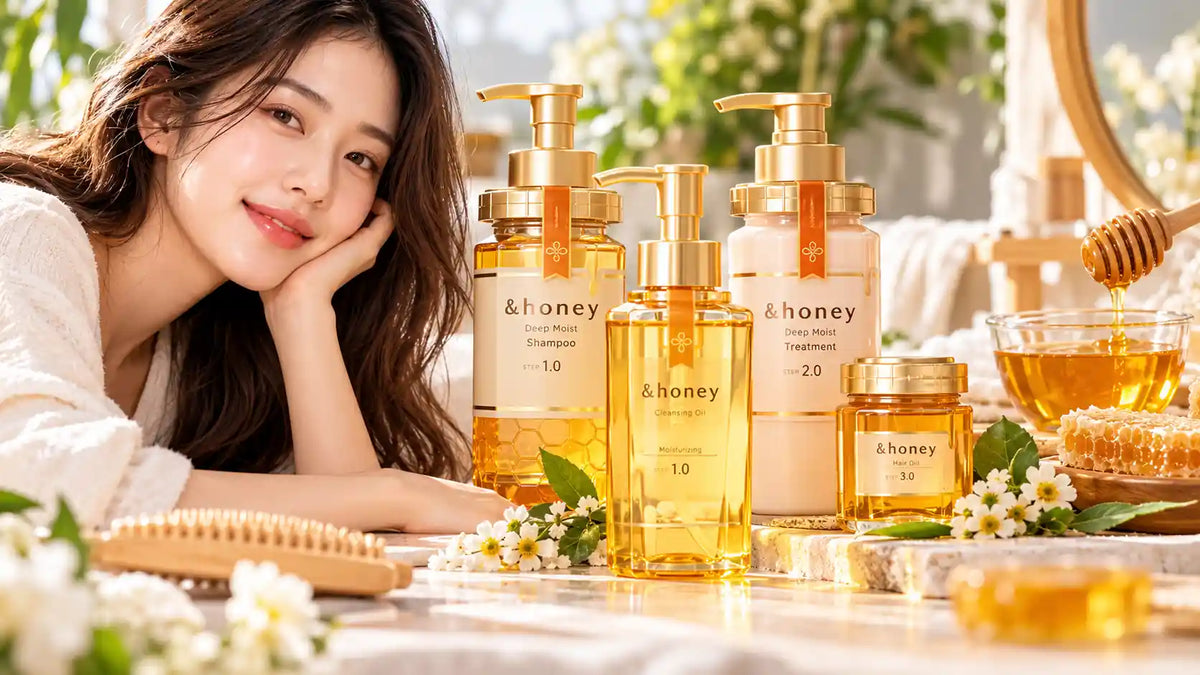&Honey hair care and skincare products featuring honey cleansing oil, moisturizing shampoo, hair treatment, and hair oil at JapanStandards.
