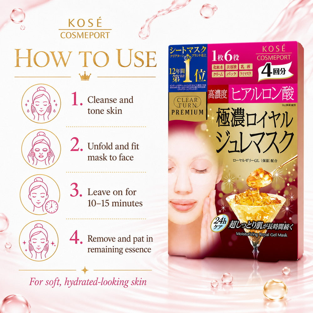 Clear Turn Premium Royal Jelly Face Mask Hyaluronic Acid 4 Sheets