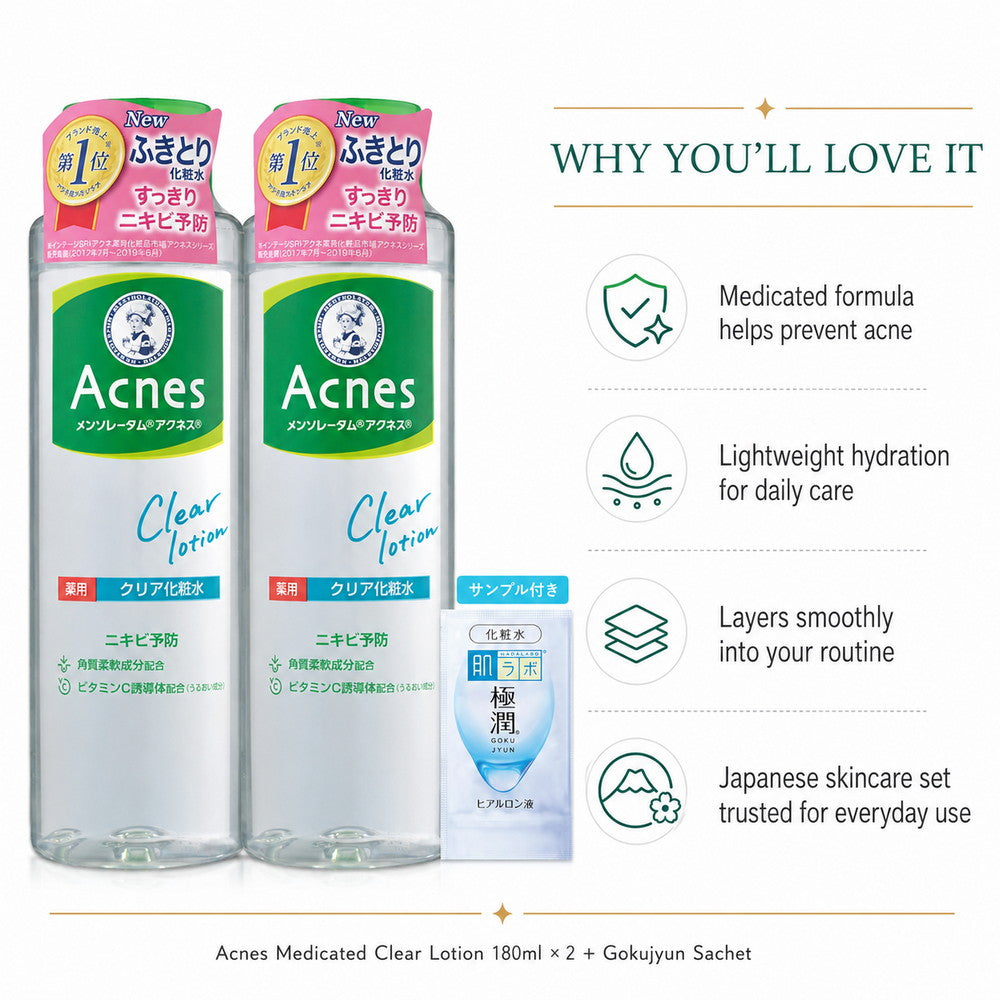 Acnes Medicated Clear Lotion 180ml × 2 Set + Gokujyun Sachet