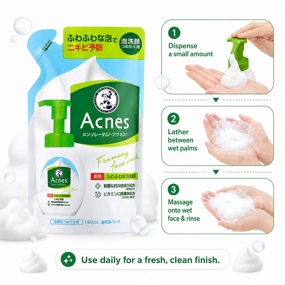 Mentholatum Acnes Medicated Foaming Face Wash (Refill) – Acne Care Cleanser 140ml