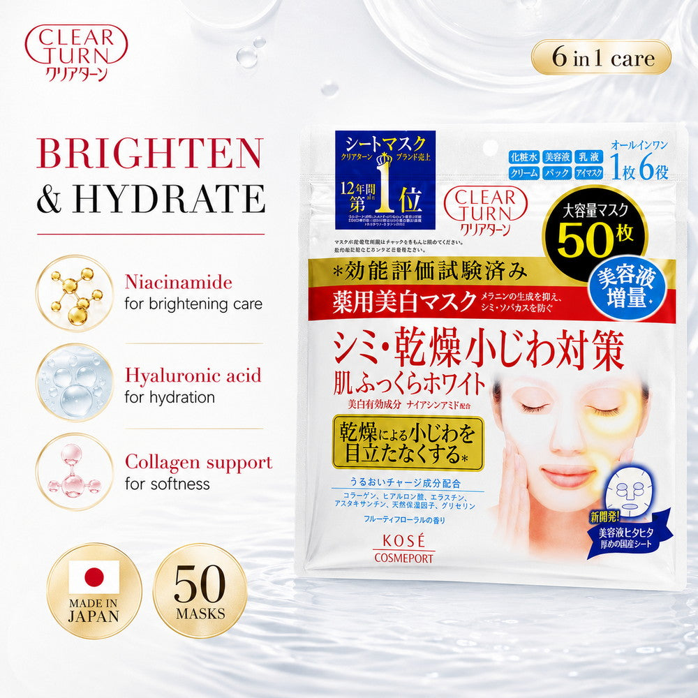 Clear Turn Medicated Whitening Skin White Mask 50 pieces
