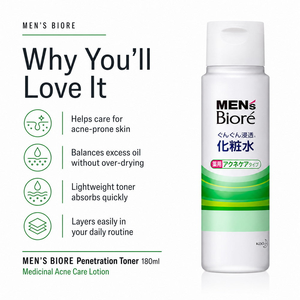 Men's Biore Penetration Toner Medicinal Acne Care 180ml