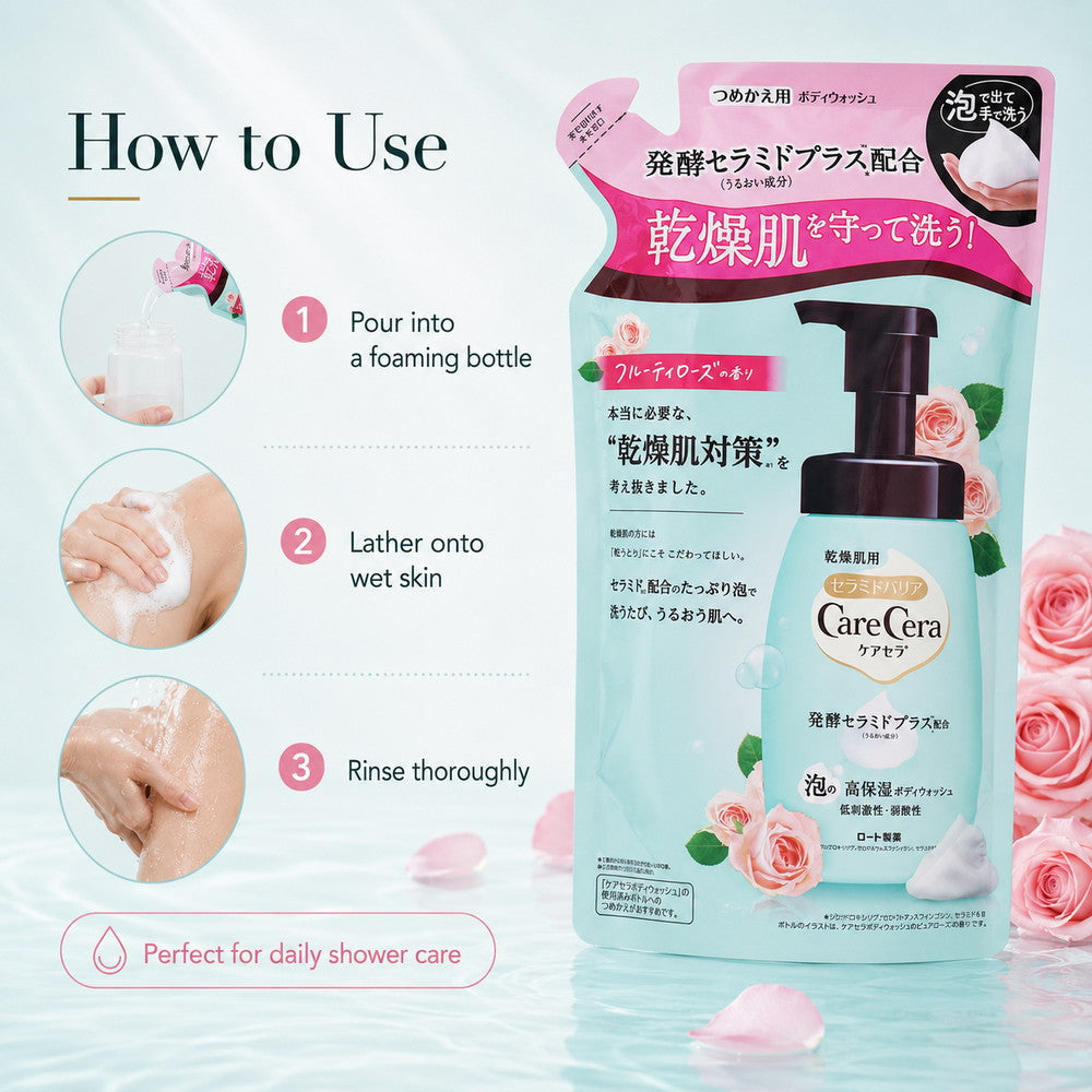 CareCera Ceramide Barrier Foaming Moisturizing Body Wash Fruity Rose Refill 358ml