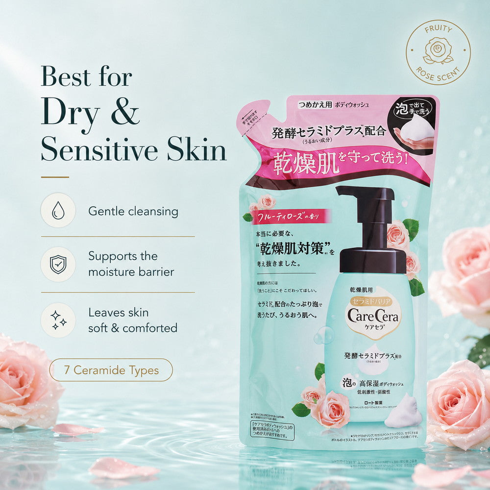 CareCera Ceramide Barrier Foaming Moisturizing Body Wash Fruity Rose Refill 358ml