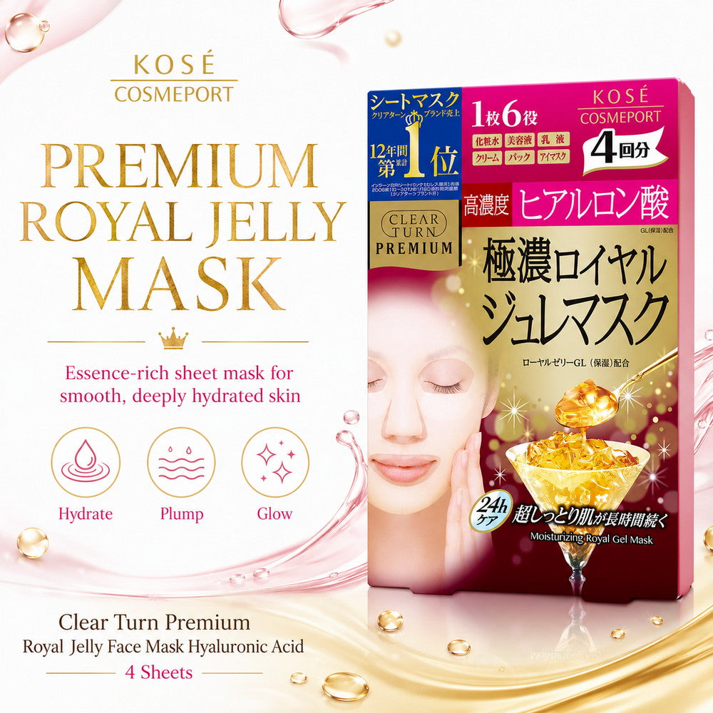 Clear Turn Premium Royal Jelly Face Mask Hyaluronic Acid 4 Sheets