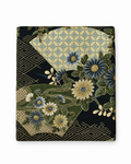 Japanese Traditional Cotton Fabric – Black & Gold Floral Geometric – 112cm × 2m