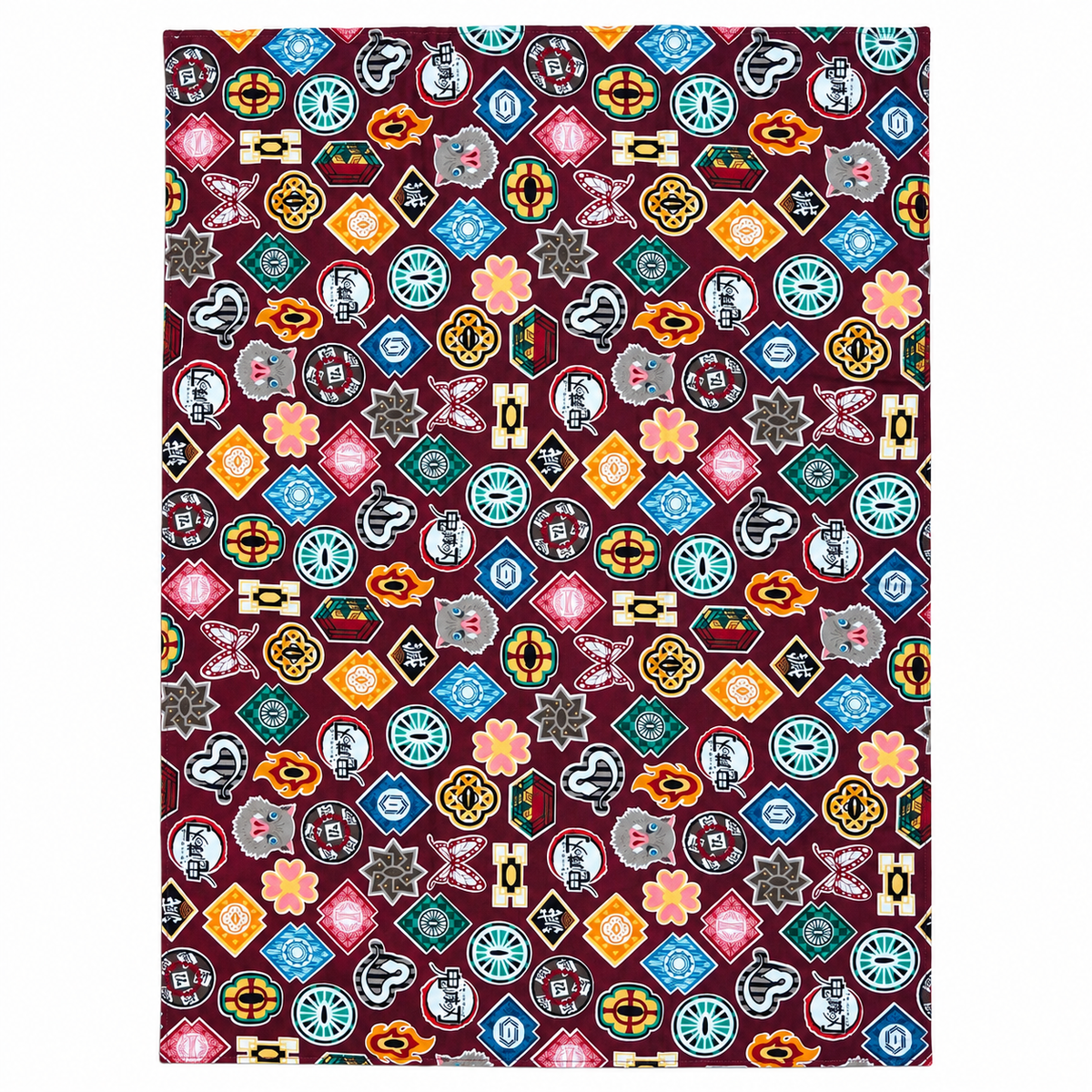 Japanese Anime-Style Quilted Fabric – Maroon Motif Pattern