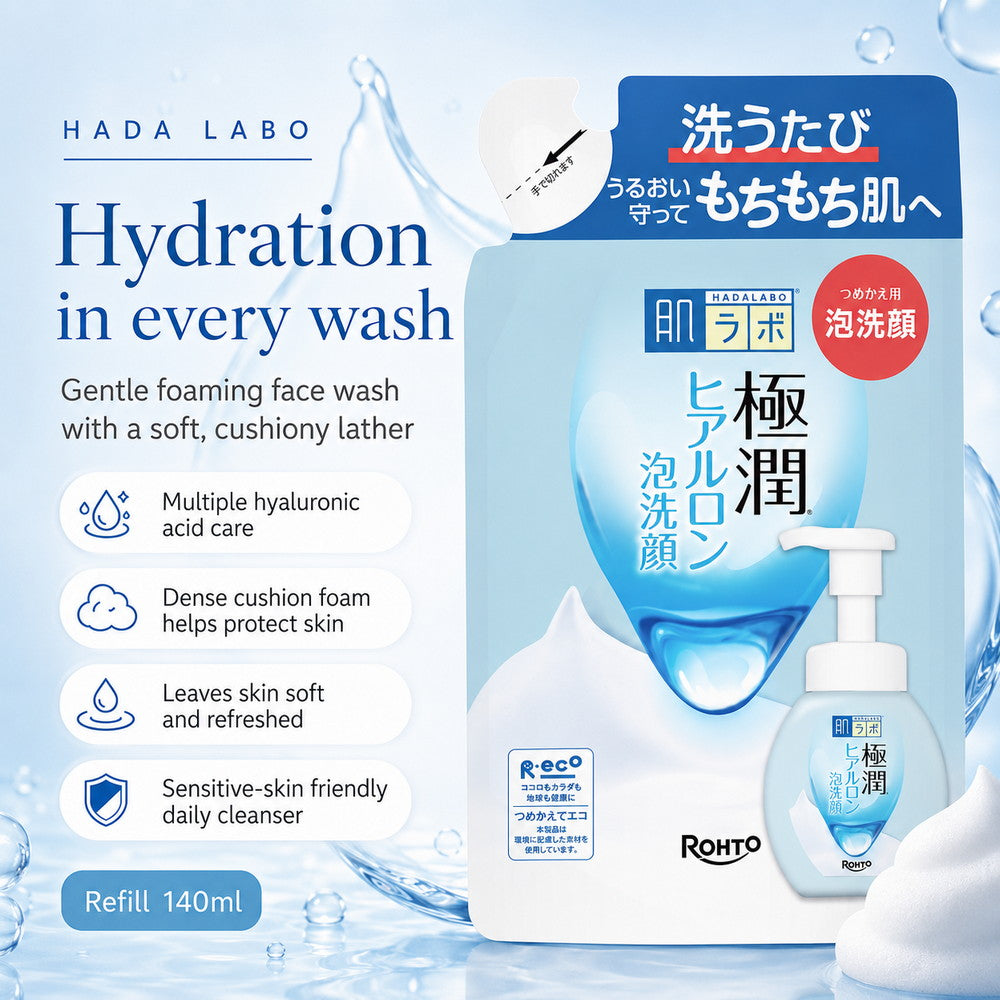 Hada Labo Gokujyun Hyaluronic Acid Foaming Face Wash Refill 140ml