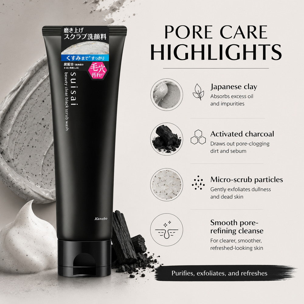Suisai Beauty Clear Black Scrub Wash Clay Charcoal Pore Cleanser 130g