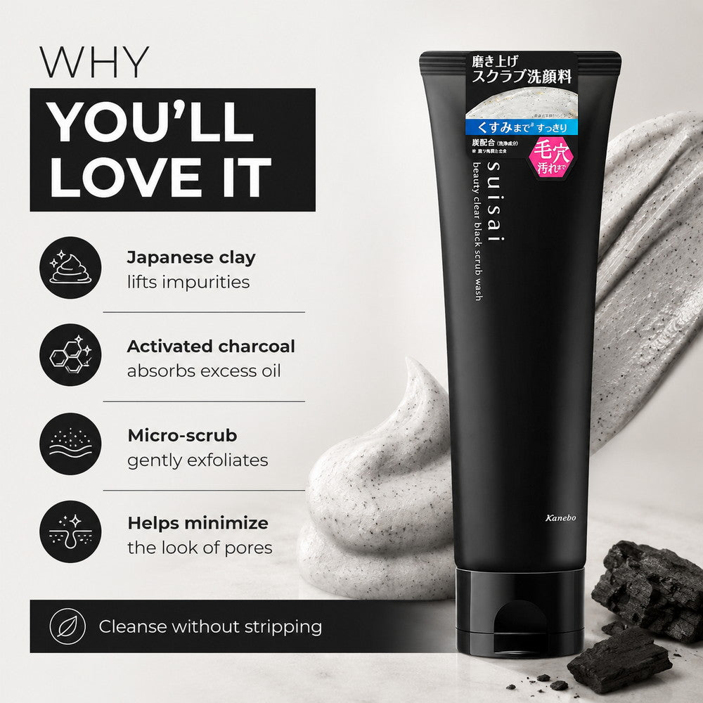 Suisai Beauty Clear Black Scrub Wash Clay Charcoal Pore Cleanser 130g
