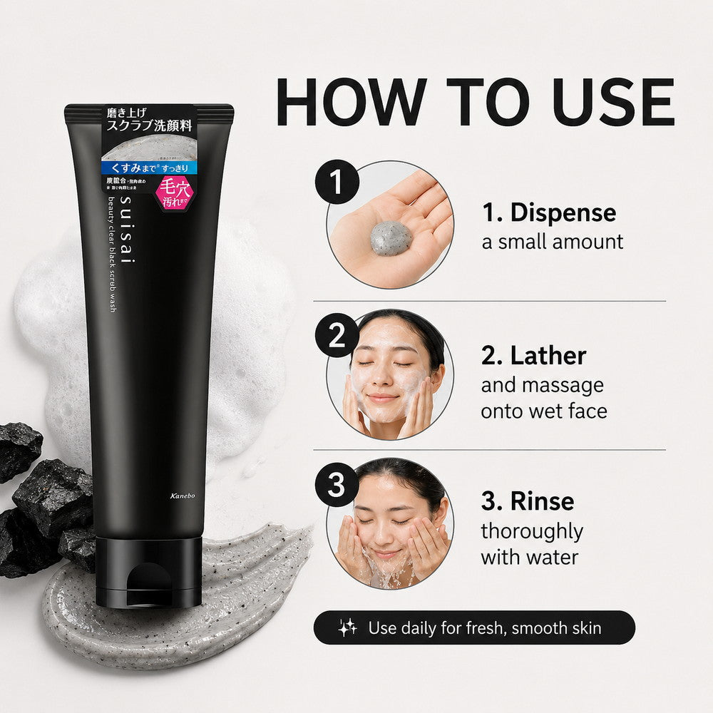 Suisai Beauty Clear Black Scrub Wash Clay Charcoal Pore Cleanser 130g