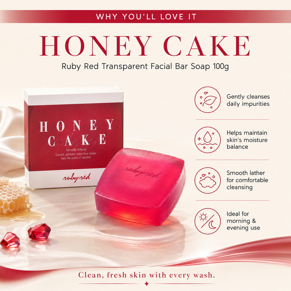 Honey Cake Ruby Red Transparent Facial Bar Soap 100g