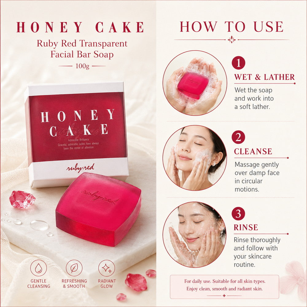 Honey Cake Ruby Red Transparent Facial Bar Soap 100g
