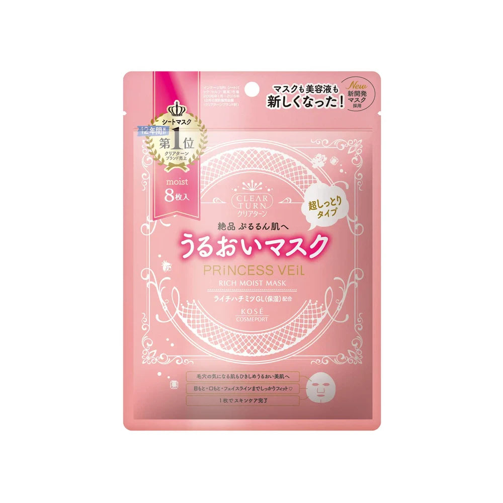 Clear Turn Princess Veil Rich Moist Face Mask 8 pieces