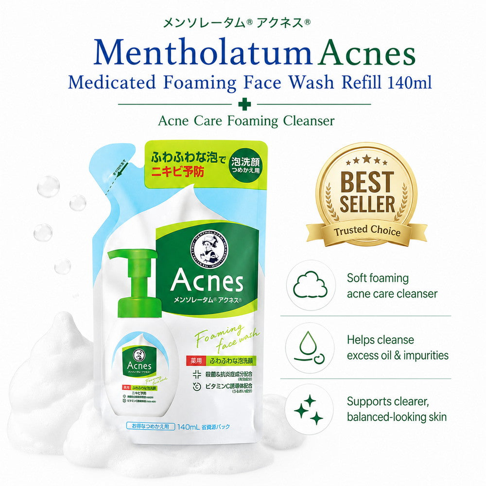 Mentholatum Acnes Medicated Foaming Face Wash (Refill) – Acne Care Cleanser 140ml