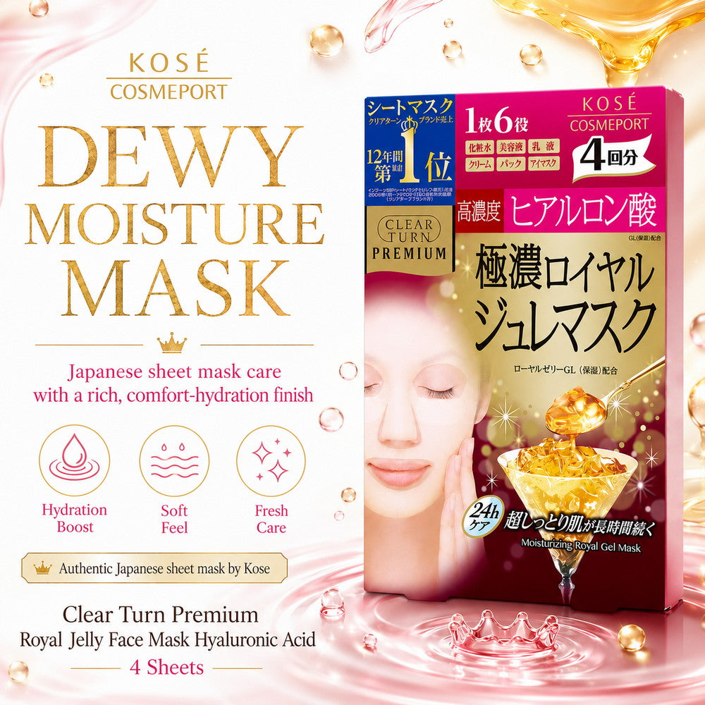 Clear Turn Premium Royal Jelly Face Mask Hyaluronic Acid 4 Sheets