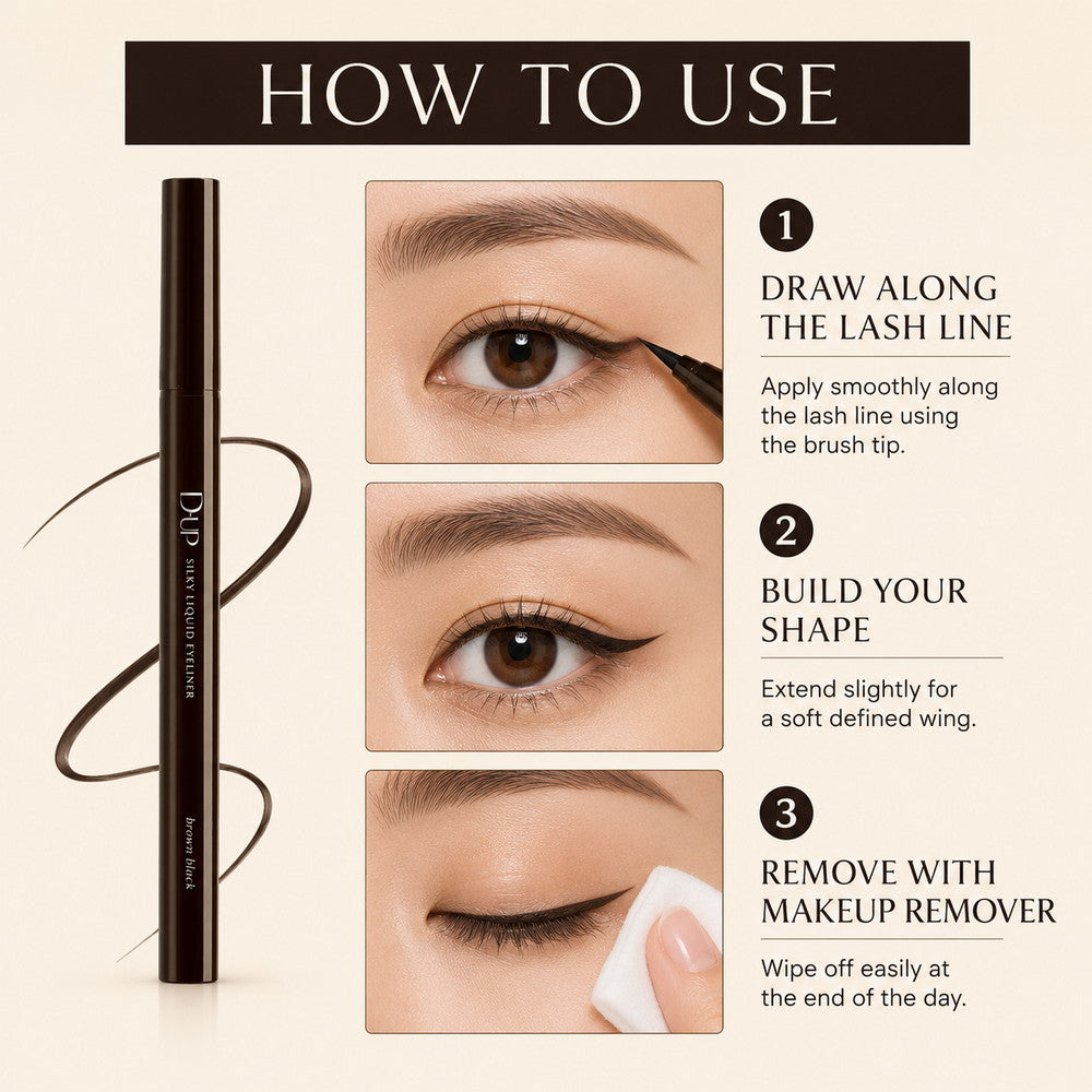 Silky Liquid Eyeliner Waterproof Brown Black 1pc