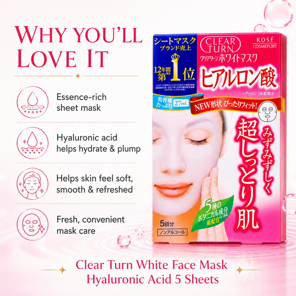 Clear Turn White Face Mask Hyaluronic Acid 5 sheets